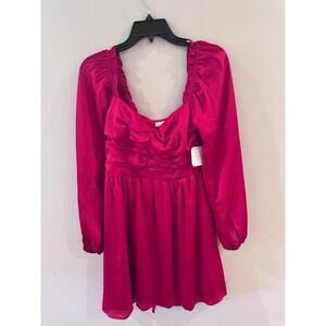 Altar'd State Red Long Sleeve Ruched Mini Dress Medium Vibrant Wedding Guest